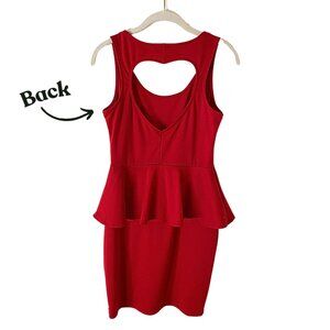 PacSun Kirra Red Heart Cut Out Peplum Dress - Size Medium